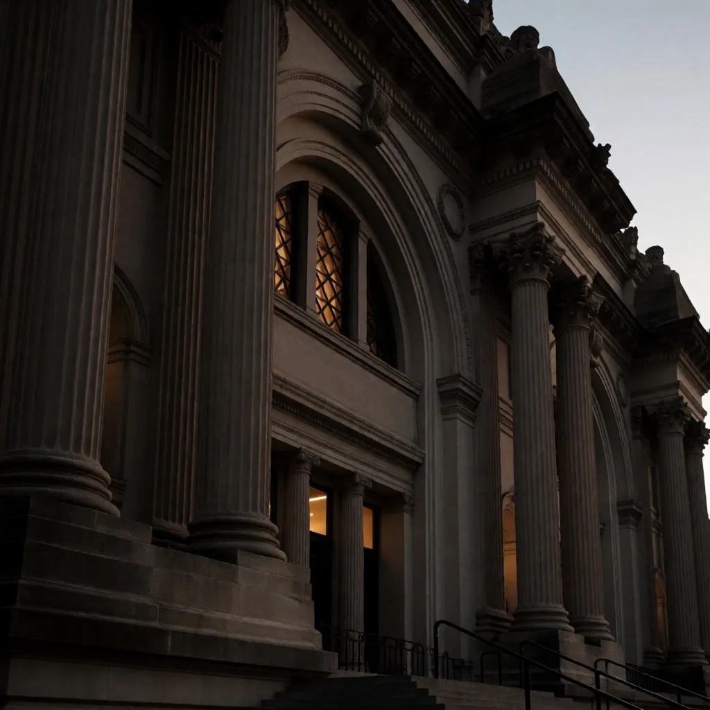 Museum facade at dusk